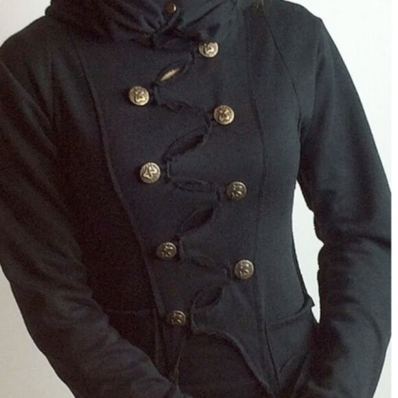 BUDDHAFUL Yesod Black Sweater Cotton Terry Festival Boho Jacket Coat S $279 - Picture 3 of 9